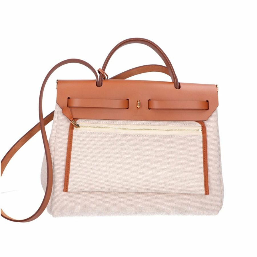 HERMES 愛馬仕 W 印章 Herbag Zip PM Letournée Chaine d'Ancre 圖案 Fauve Vache Hunter Toile H 2-way 單肩包/手提包 GD 硬體 女士-2