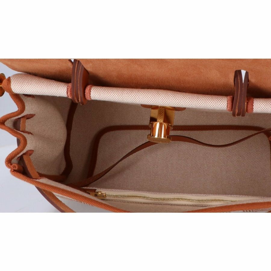 HERMES 愛馬仕 W 印章 Herbag Zip PM Letournée Chaine d'Ancre 圖案 Fauve Vache Hunter Toile H 2-way 單肩包/手提包 GD 硬體 女士-5