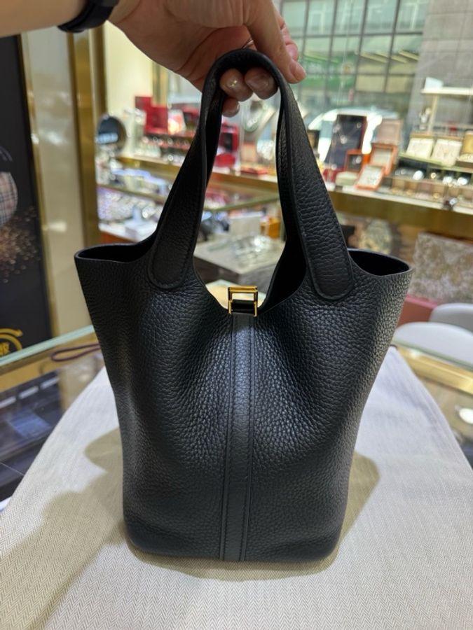 Hermès 愛馬仕菜籃子18黑金 Y刻  有鎖無鑰匙-1