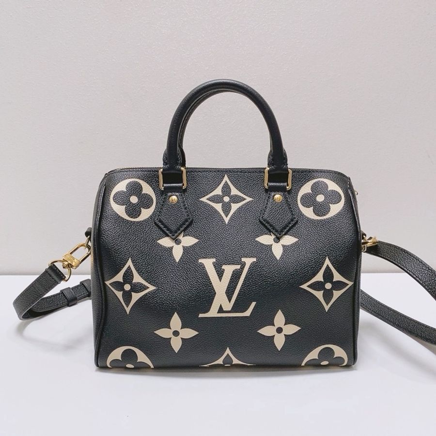 🖤 LOUIS VUITTON Speedy 25 黑白大Logo Monogram Empreinte 牛皮手提斜背包 🖤-3