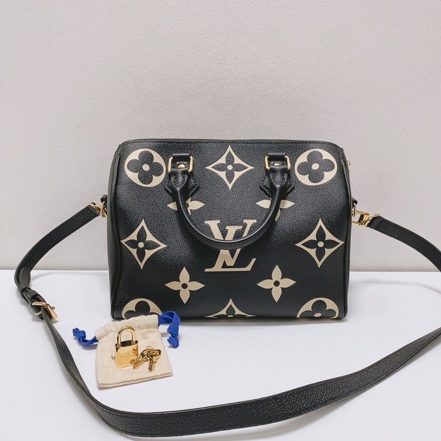 🖤 LOUIS VUITTON Speedy 25 黑白大Logo Monogram Empreinte 牛皮手提斜背包 🖤-6