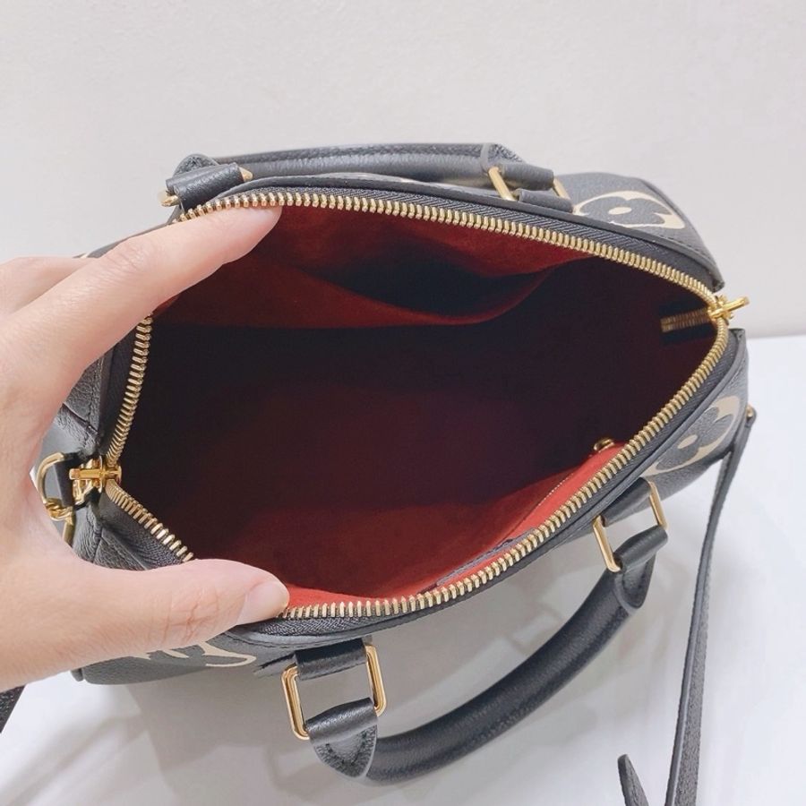 🖤 LOUIS VUITTON Speedy 25 黑白大Logo Monogram Empreinte 牛皮手提斜背包 🖤-11