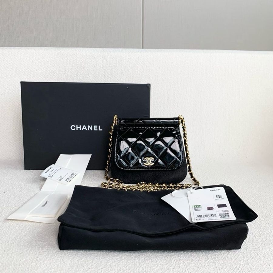 🖤 CHANEL 黑金漆皮元寶鏈條包 🖤-0
