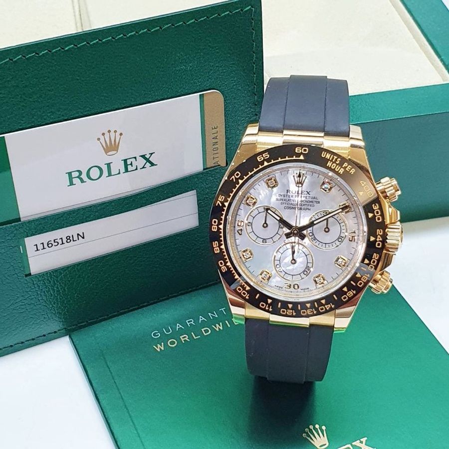【大眾名錶】 ROLEX勞力士116518LN Daytona迪通拿 2019/06 18K金膠帶款 白貝殼十鑽面盤 原廠膠帶 錶徑40mm B1413-3