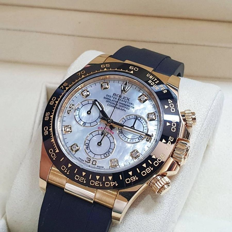 【大眾名錶】 ROLEX勞力士116518LN Daytona迪通拿 2019/06 18K金膠帶款 白貝殼十鑽面盤 原廠膠帶 錶徑40mm B1413-5