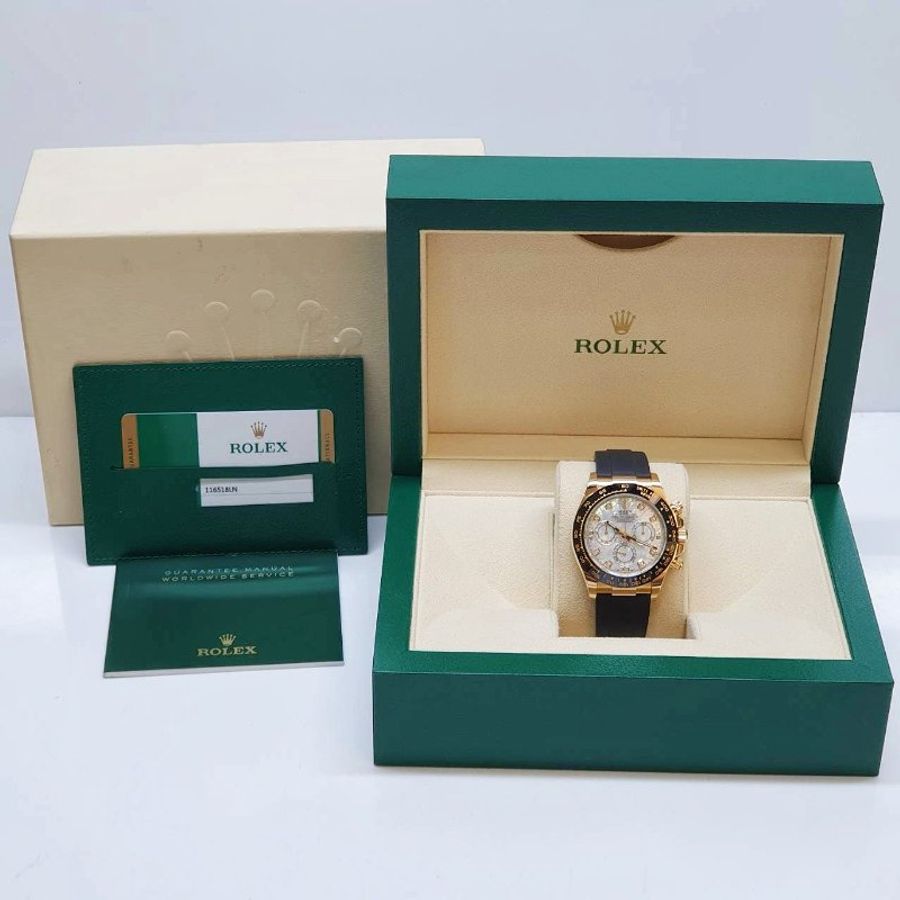 【大眾名錶】 ROLEX勞力士116518LN Daytona迪通拿 2019/06 18K金膠帶款 白貝殼十鑽面盤 原廠膠帶 錶徑40mm B1413-8