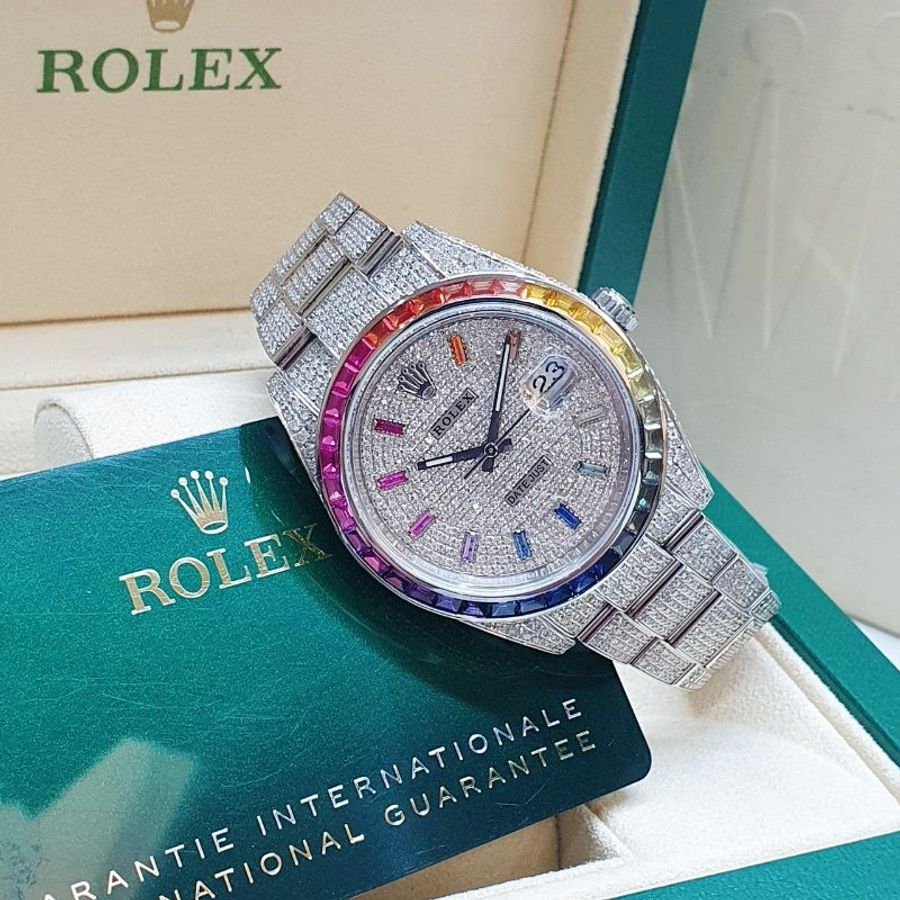 【大眾名錶】 ROLEX勞力士126300 Datejust 蠔式日誌 2024/07 絕對吸睛 後加彩虹時標滿天星面盤 彩虹鑽圈 原廠後加全鑽帶 B1416-1