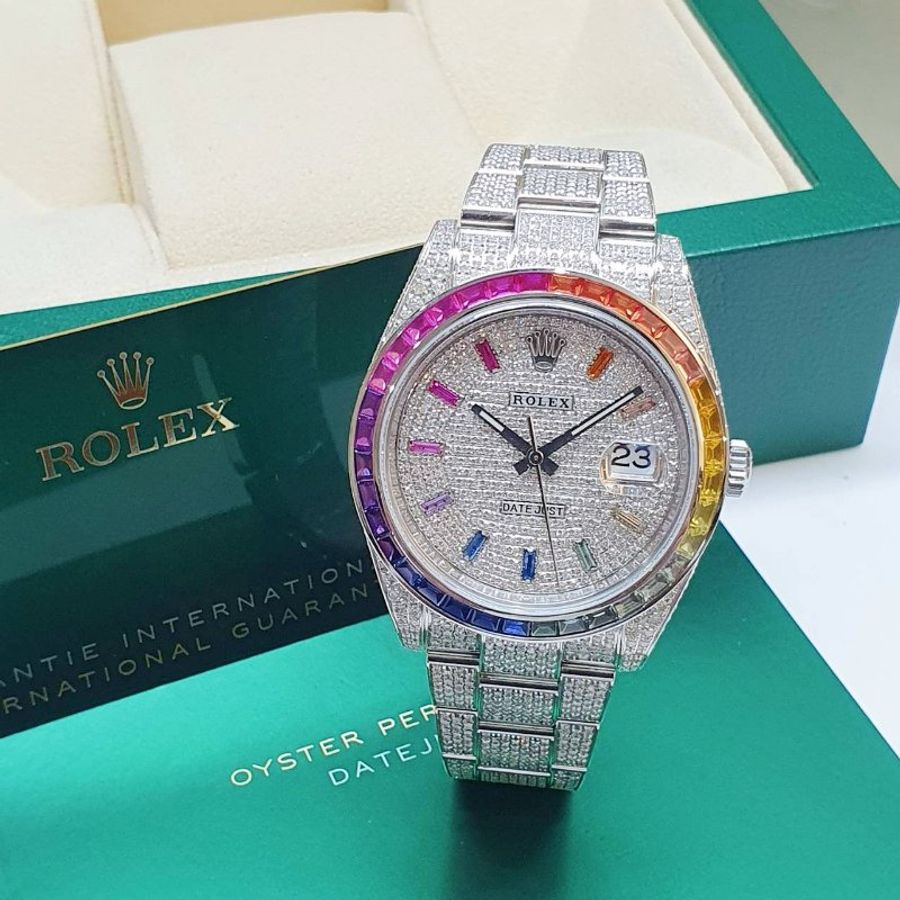 【大眾名錶】 ROLEX勞力士126300 Datejust 蠔式日誌 2024/07 絕對吸睛 後加彩虹時標滿天星面盤 彩虹鑽圈 原廠後加全鑽帶 B1416-2