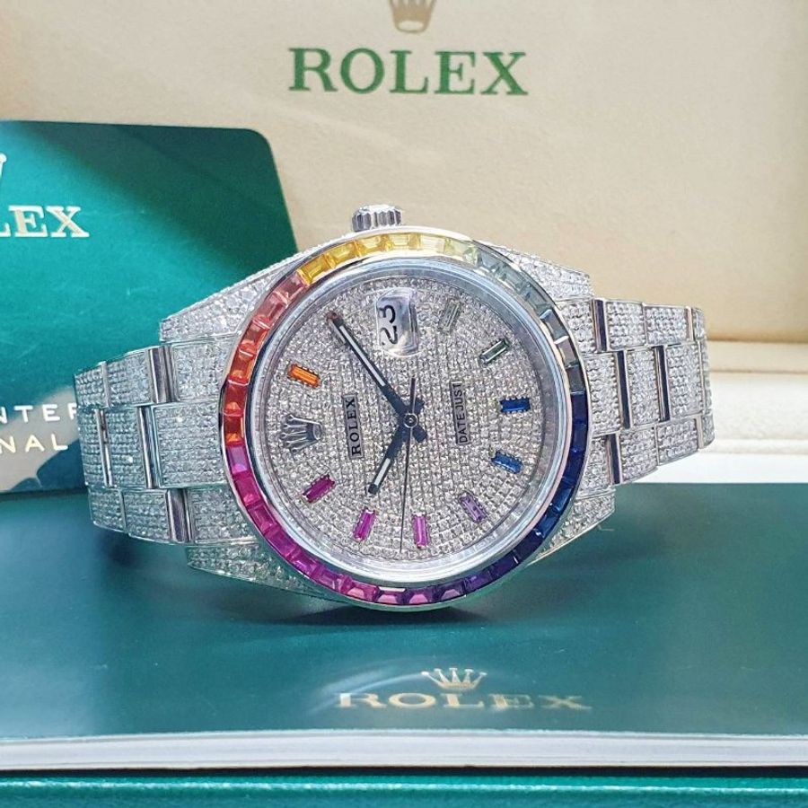 【大眾名錶】 ROLEX勞力士126300 Datejust 蠔式日誌 2024/07 絕對吸睛 後加彩虹時標滿天星面盤 彩虹鑽圈 原廠後加全鑽帶 B1416-3
