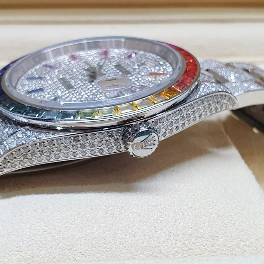 【大眾名錶】 ROLEX勞力士126300 Datejust 蠔式日誌 2024/07 絕對吸睛 後加彩虹時標滿天星面盤 彩虹鑽圈 原廠後加全鑽帶 B1416-6