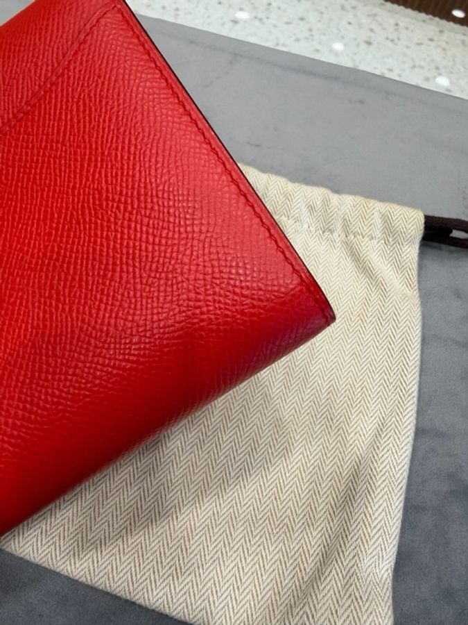 Hermès愛馬仕紅色琺瑯扣康康slim mini錢包(D刻)塵袋。-6