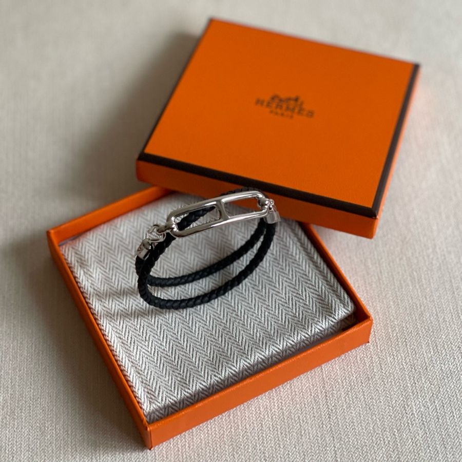 💗全新 現貨🍊Hermes 愛馬仕 女裝 Roulis Double Tour bracelet 豬鼻 手繩 手帶 🎁 Noir Black 黑銀 T2-0