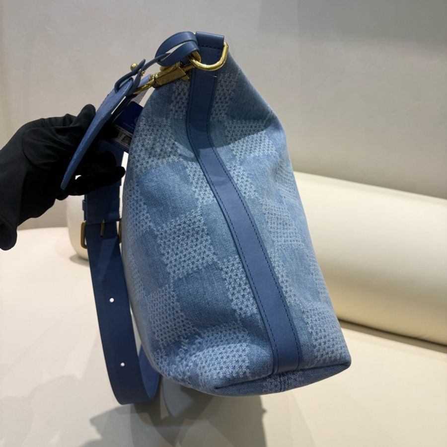 路易威登LV Vagabond Hobo 牛仔棋盤格 流浪包腋下包斜挎包單肩包 藍色 芯片-1