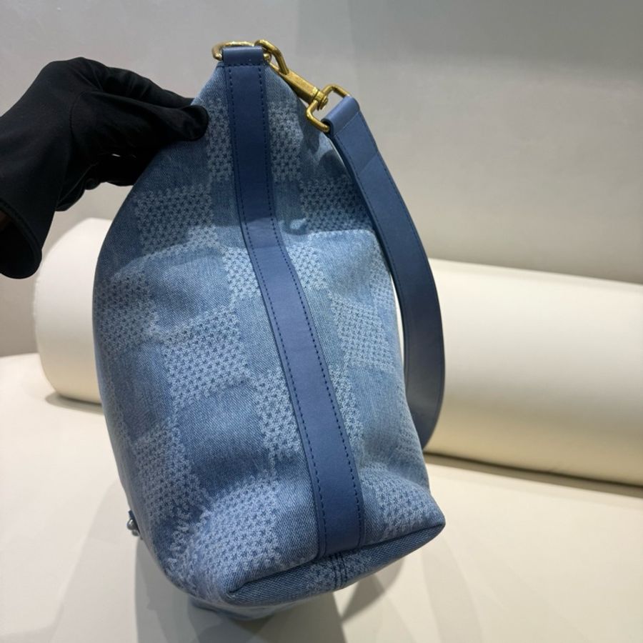 路易威登LV Vagabond Hobo 牛仔棋盤格 流浪包腋下包斜挎包單肩包 藍色 芯片-2