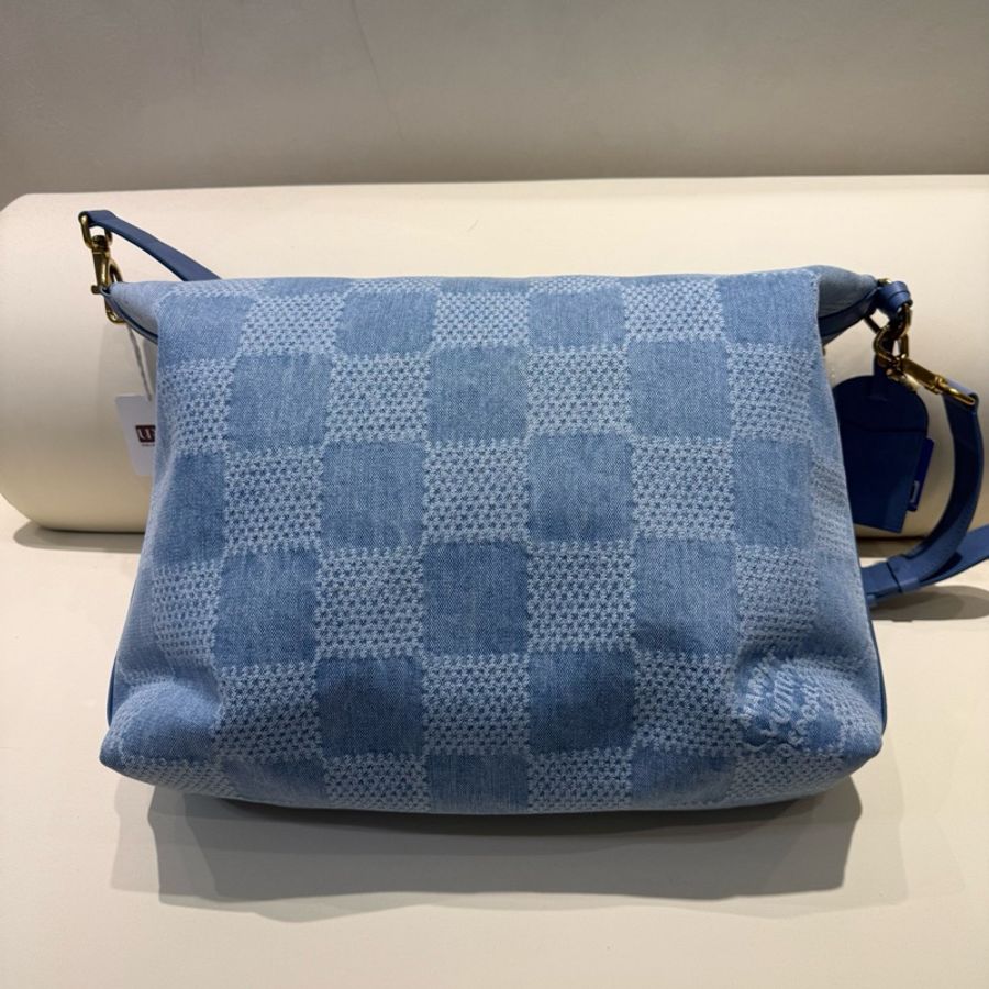 路易威登LV Vagabond Hobo 牛仔棋盤格 流浪包腋下包斜挎包單肩包 藍色 芯片-3