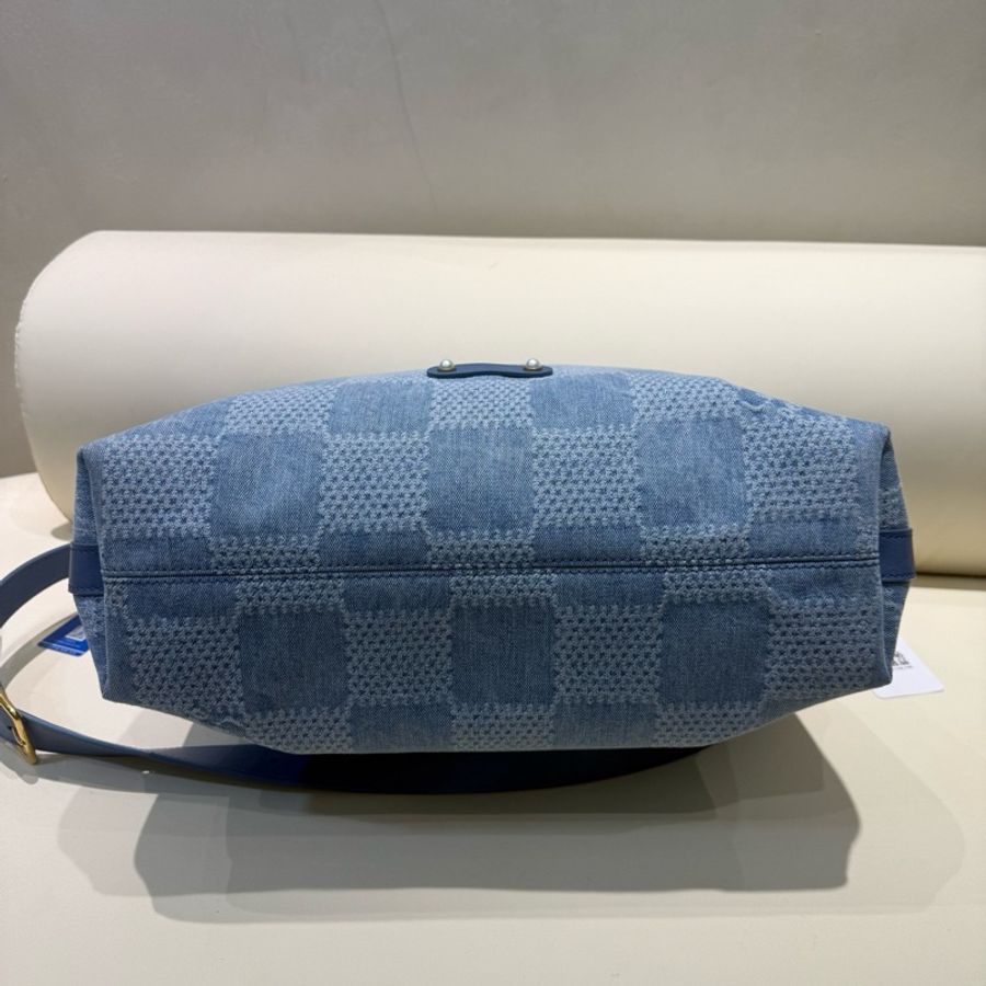 路易威登LV Vagabond Hobo 牛仔棋盤格 流浪包腋下包斜挎包單肩包 藍色 芯片-5