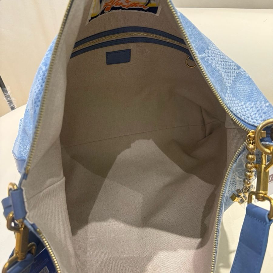 路易威登LV Vagabond Hobo 牛仔棋盤格 流浪包腋下包斜挎包單肩包 藍色 芯片-6