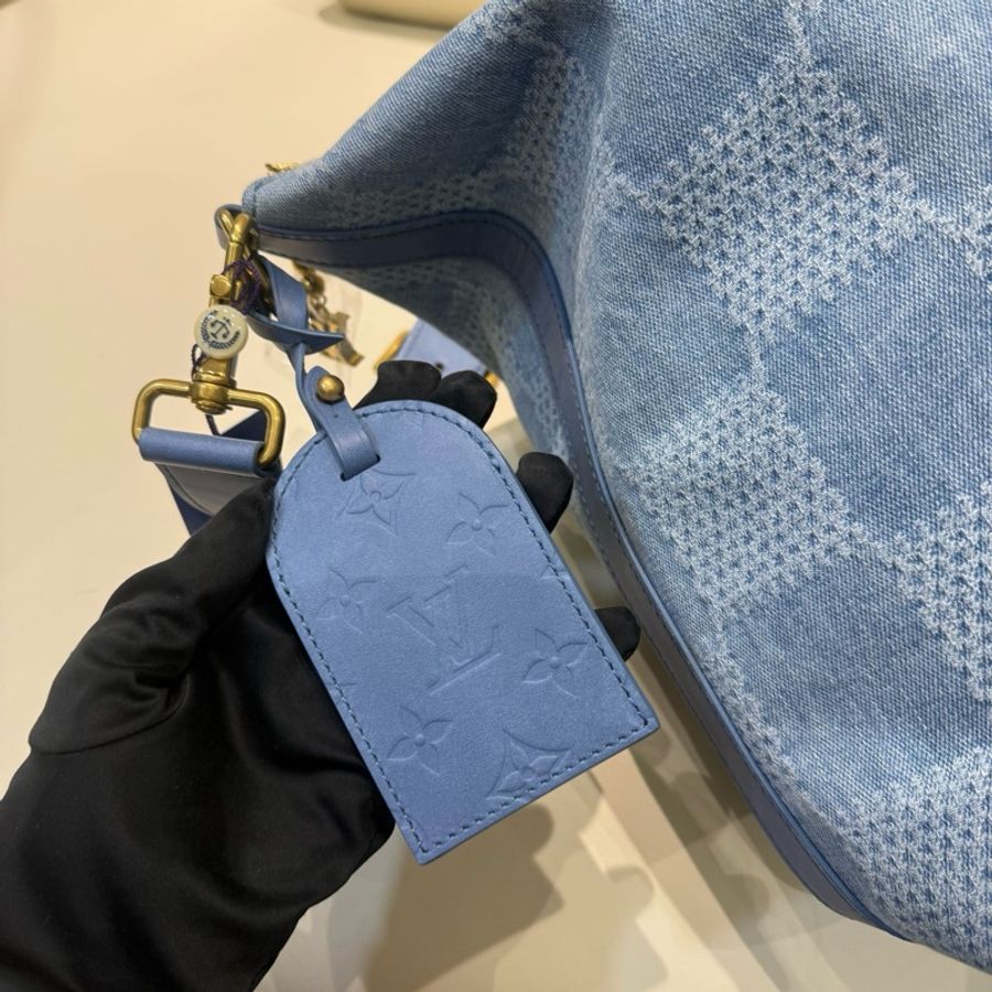路易威登LV Vagabond Hobo 牛仔棋盤格 流浪包腋下包斜挎包單肩包 藍色 芯片-7