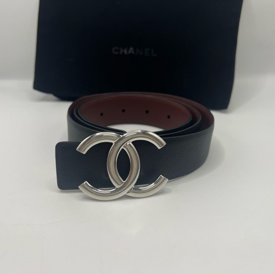 香奈儿Chanel经典款银色大logo双面腰带皮带-4
