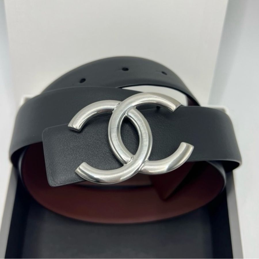 香奈儿Chanel经典款银色大logo双面腰带皮带-5
