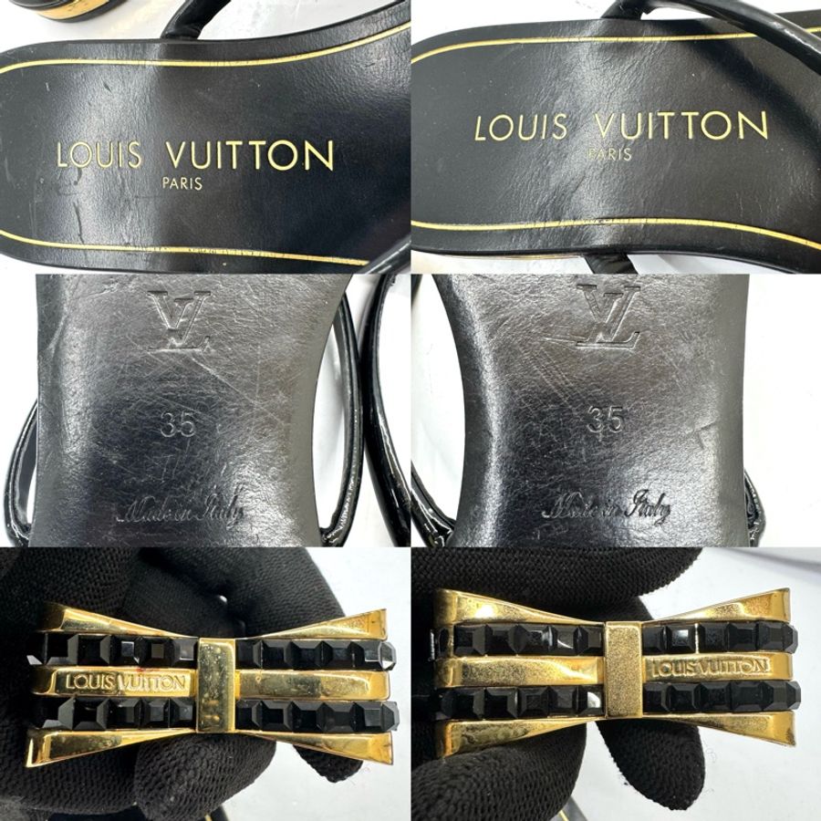 LOUIS VUITTON 蝴蝶結裝飾涼鞋 黑金 #35-4