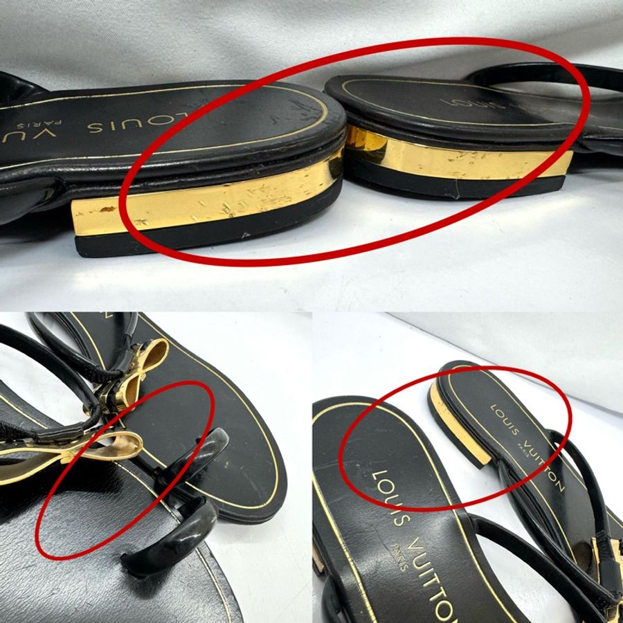 LOUIS VUITTON 蝴蝶結裝飾涼鞋 黑金 #35-5