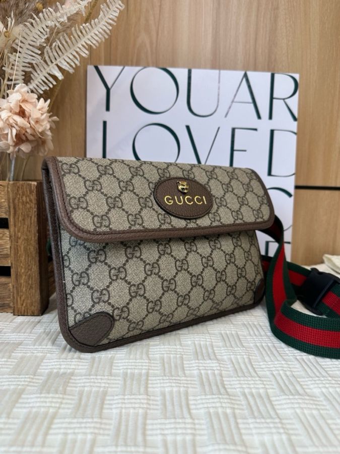 99新 古馳/Gucci 烏木色虎頭腰包 底長24cm男女同款-1