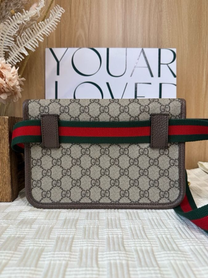99新 古馳/Gucci 烏木色虎頭腰包 底長24cm男女同款-2