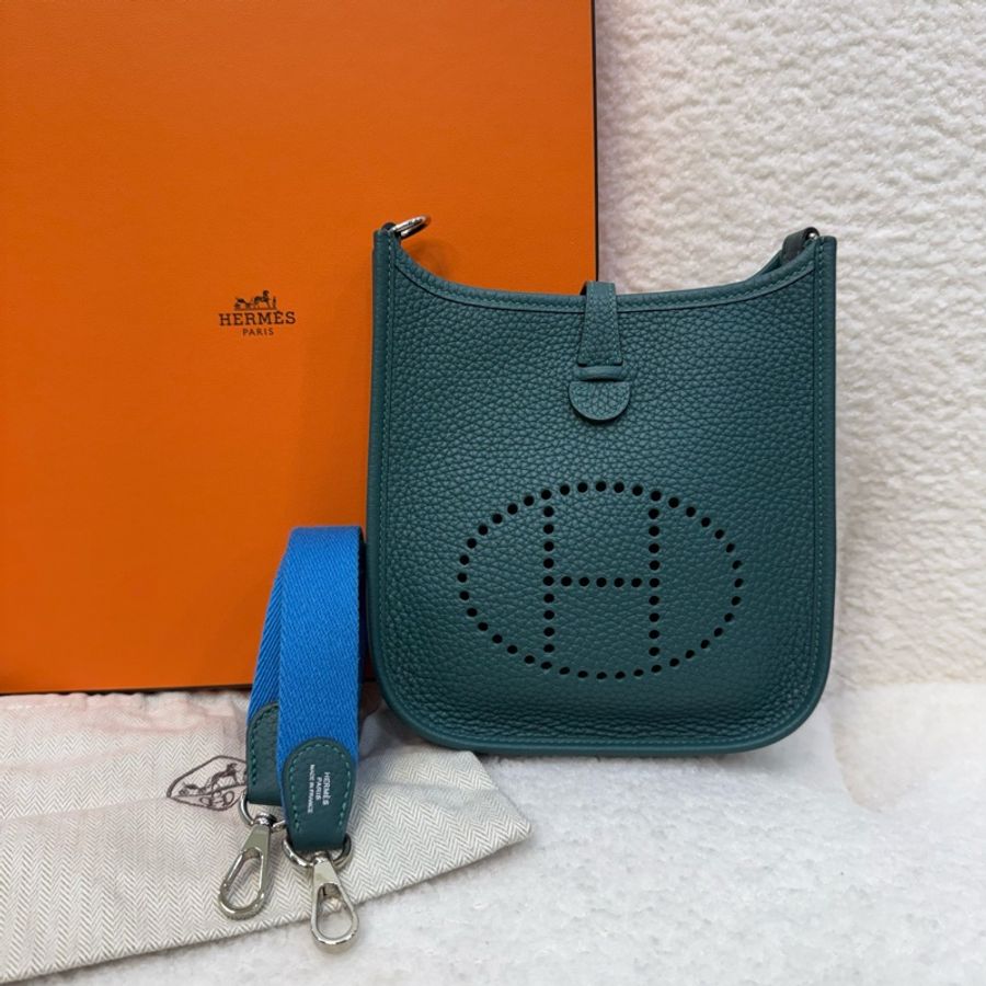Hermes 雙色暈眩綠U4 拼桑給巴爾藍mini Evelyne-0