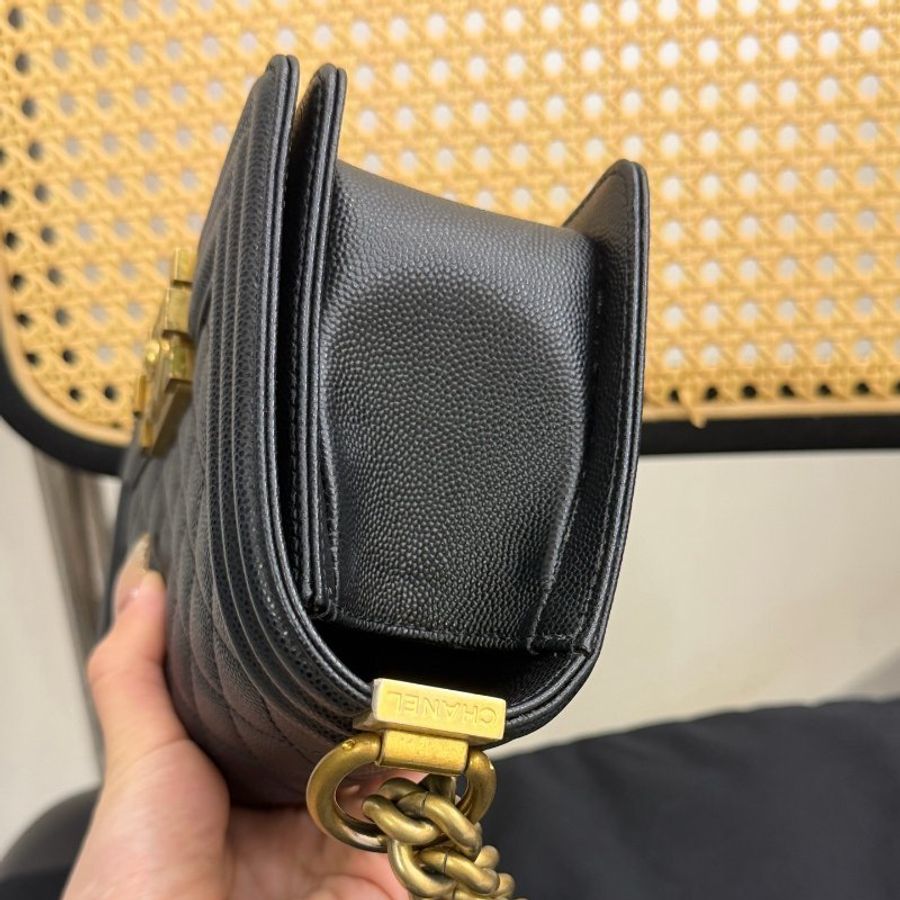 近新品 香奈兒/Chanel Leboy黑金荔枝牛皮小號鏈條包-4