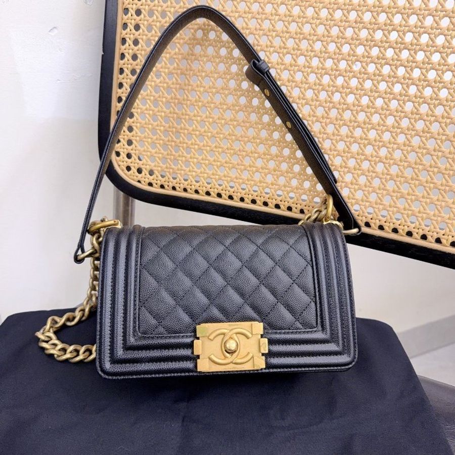 近新品 香奈兒/Chanel Leboy黑金荔枝牛皮小號鏈條包-6