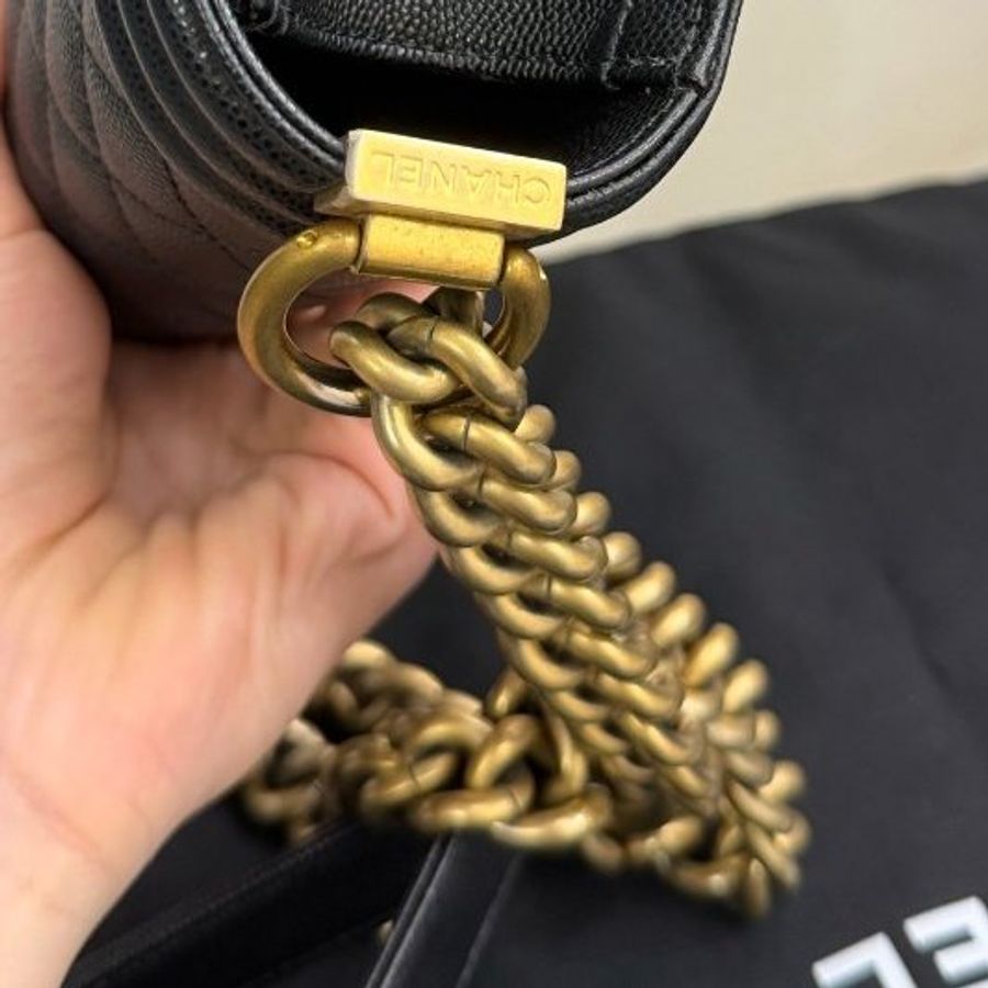 近新品 香奈兒/Chanel Leboy黑金荔枝牛皮小號鏈條包-9