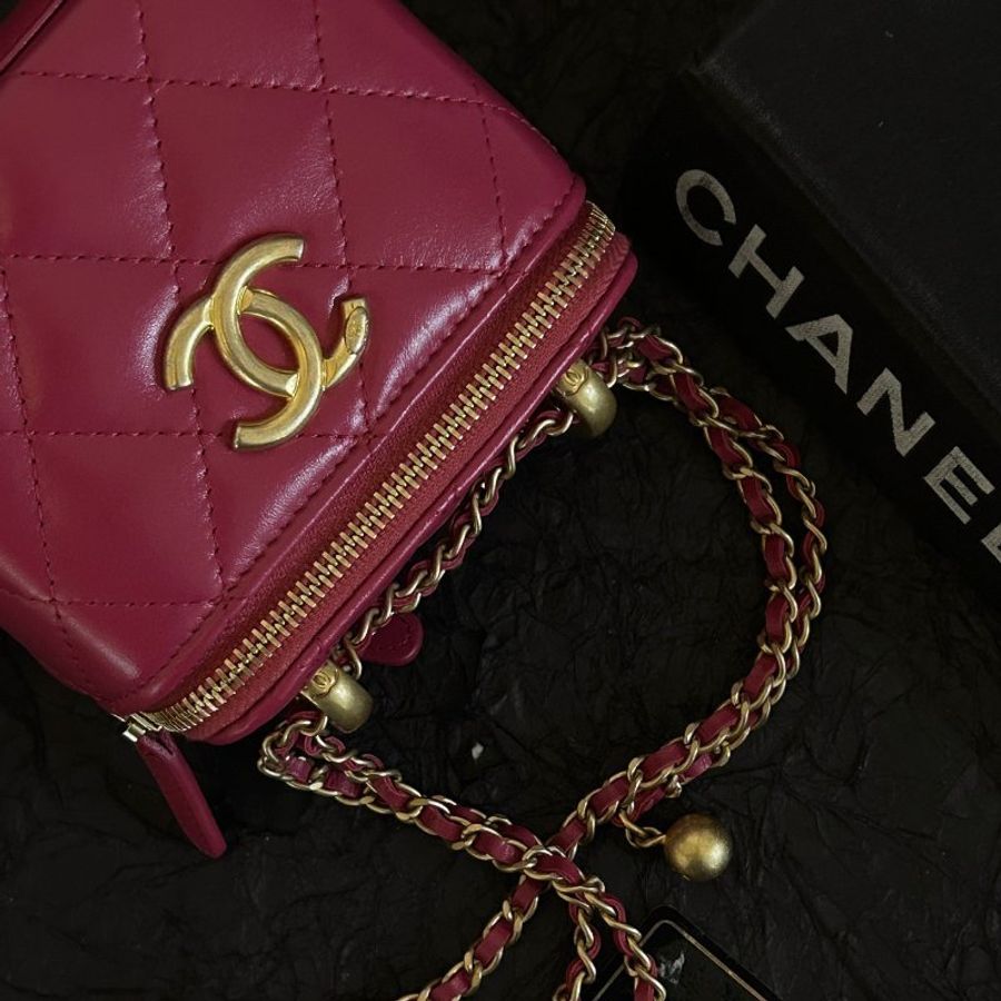 香奈兒/Chanel 枚紅色雙金珠mini盒子包-11