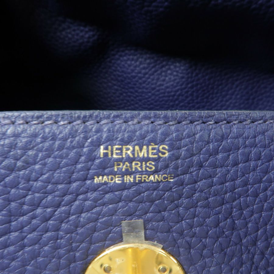 HERMES Clemence皮革Lindy 30手挽肩背兩用袋Bleu Encre-5