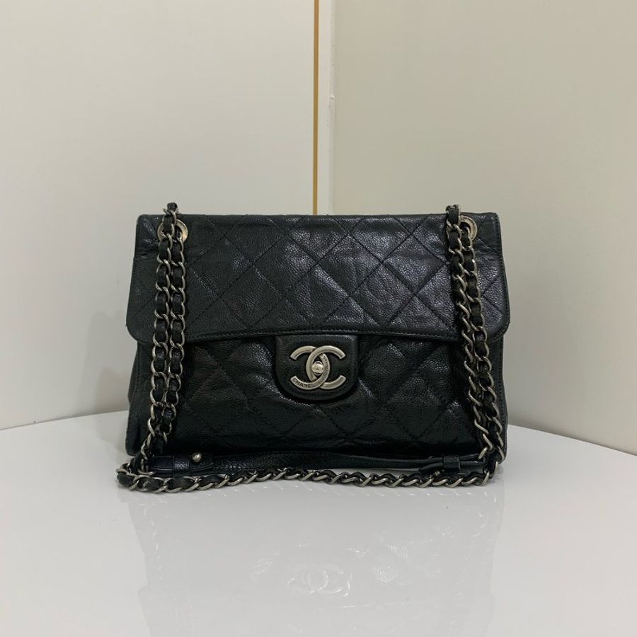 香奈兒/Chanel 黑銀魚子醬機場包-0