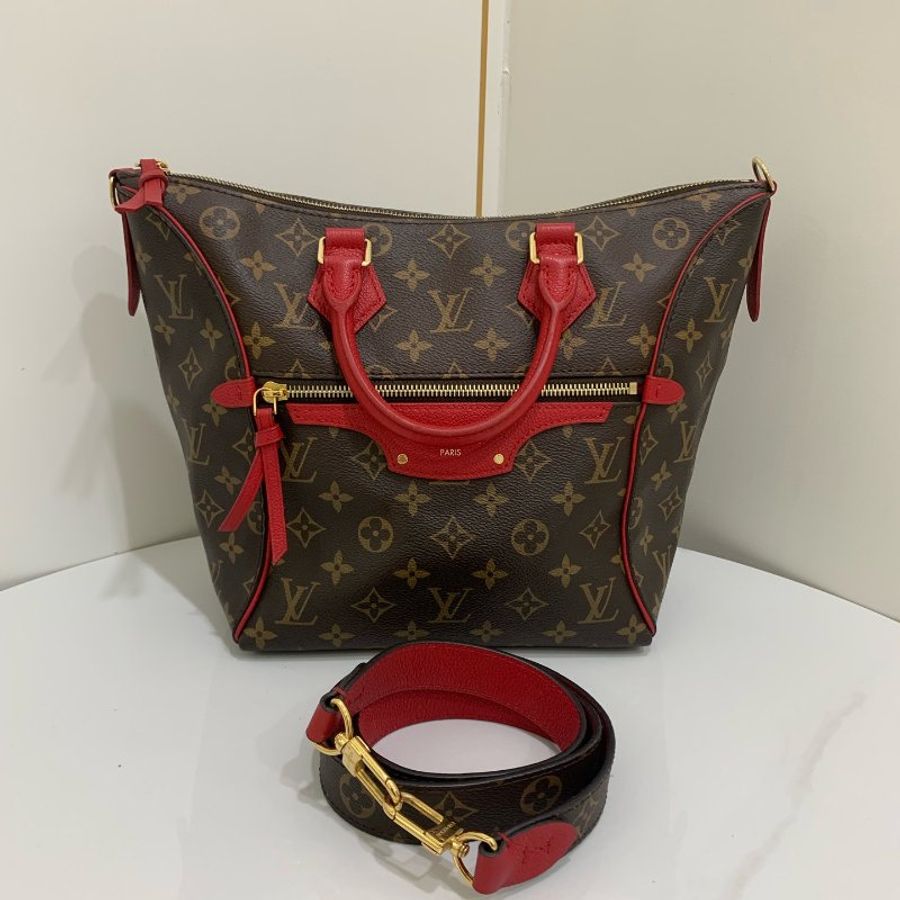 路易威登/Louis Vuitton Tournelle 紅拼老花笑臉托特包-6