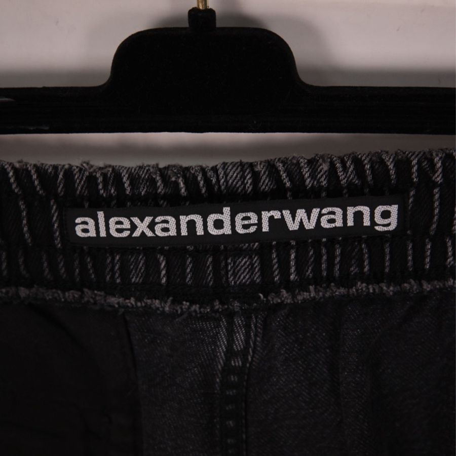 Alexander Wang水洗黑单宁侧面字母滚边束脚牛仔裤长裤-18