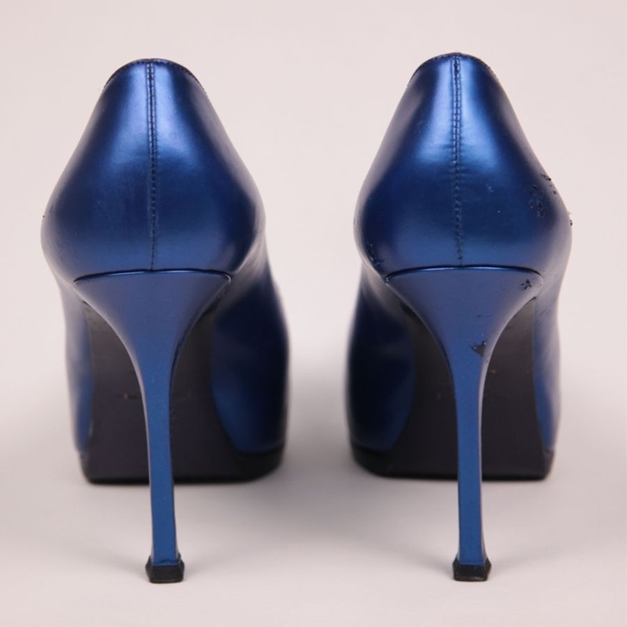 YSL Trib Too宝蓝色亮面高跟鞋-7