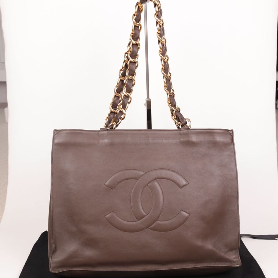 Chanel 3开large shopping bag棕金购物袋tote包单肩包-0