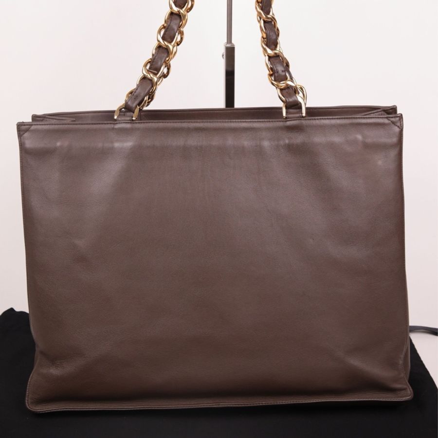 Chanel 3开large shopping bag棕金购物袋tote包单肩包-1