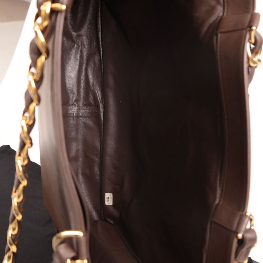 Chanel 3开large shopping bag棕金购物袋tote包单肩包-2