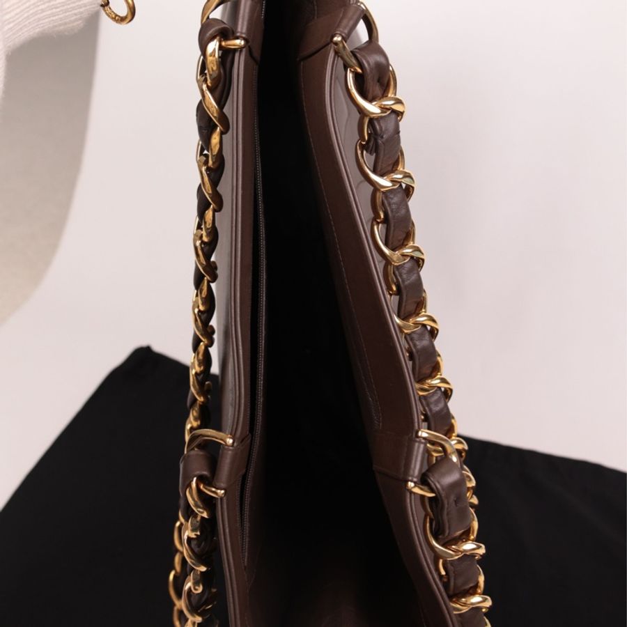 Chanel 3开large shopping bag棕金购物袋tote包单肩包-5