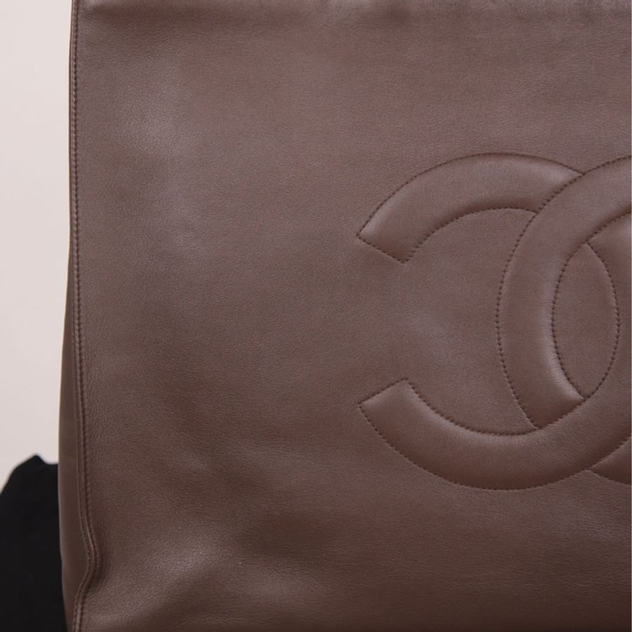 Chanel 3开large shopping bag棕金购物袋tote包单肩包-7