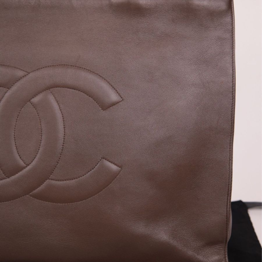 Chanel 3开large shopping bag棕金购物袋tote包单肩包-8