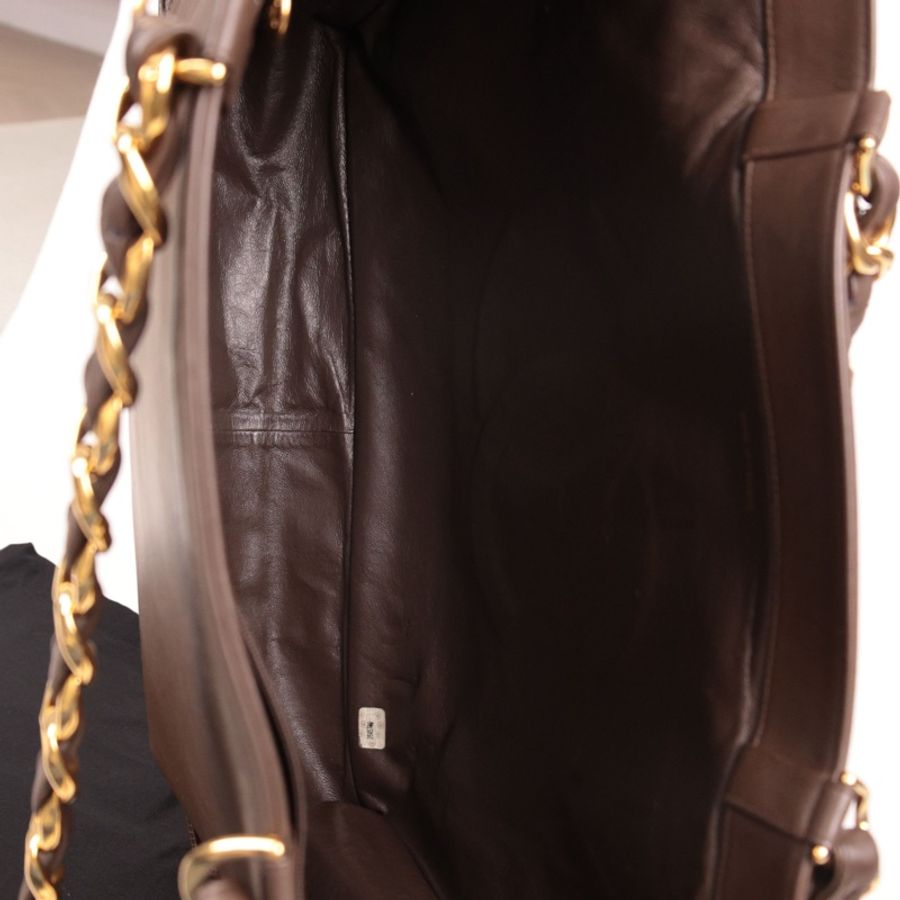 Chanel 3开large shopping bag棕金购物袋tote包单肩包-19