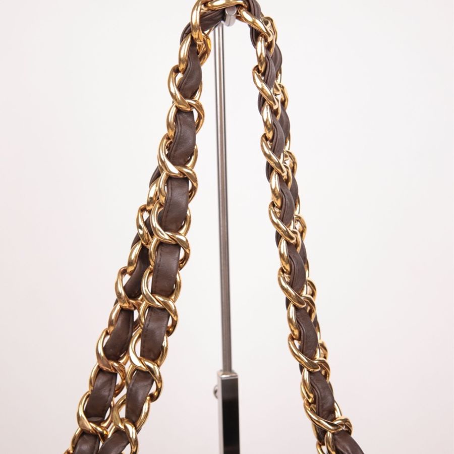 Chanel 3开large shopping bag棕金购物袋tote包单肩包-24