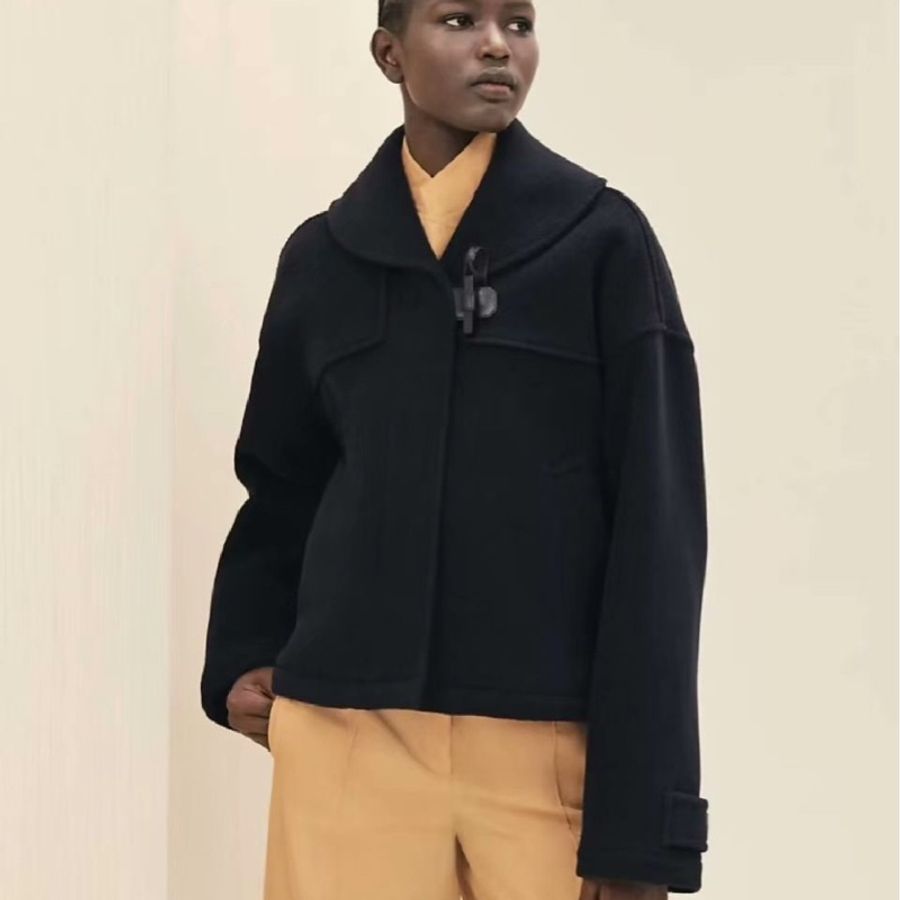 Hermes 23年深蓝色羊毛毛呢大衣外套-12