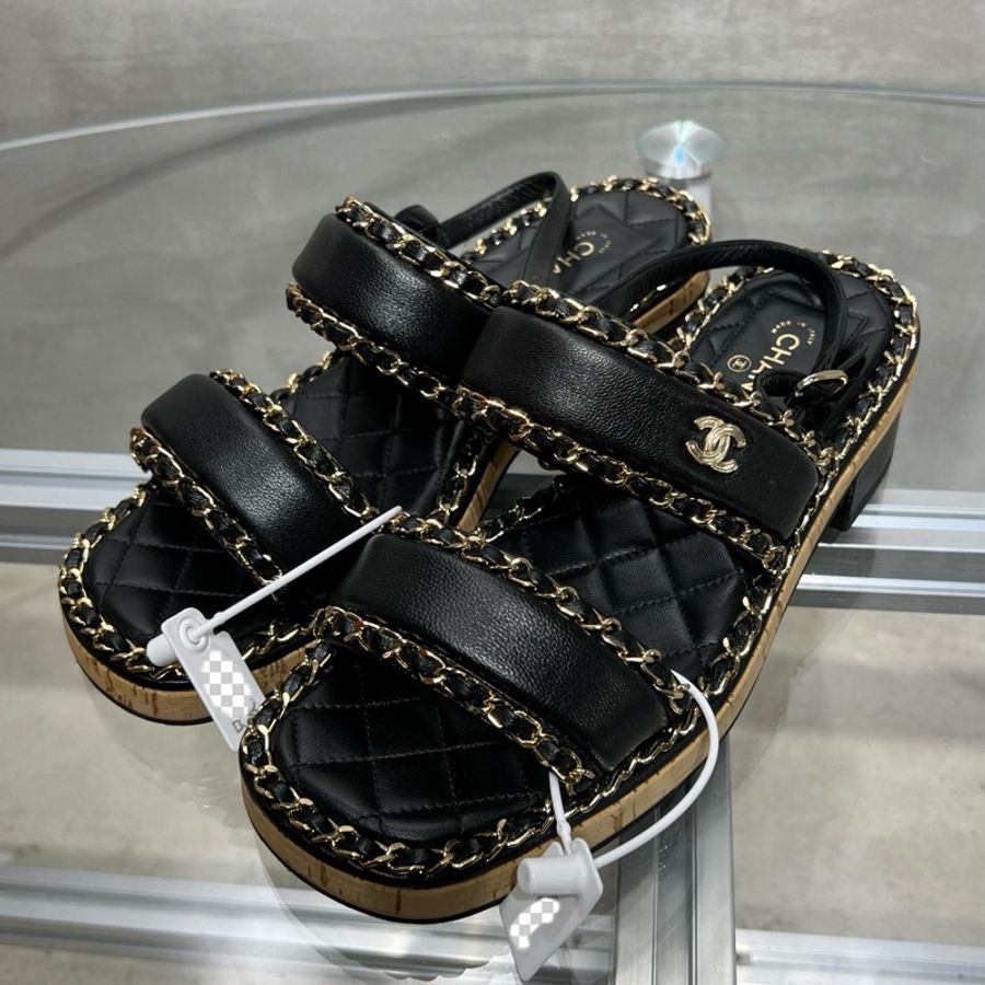 Chanel/香奈兒 經典厚底 鏈條涼鞋 黑色 尺碼/37碼-0