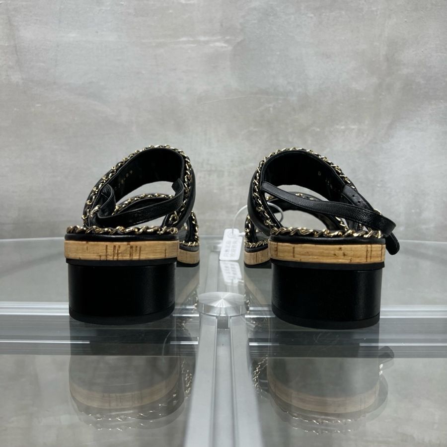 Chanel/香奈兒 經典厚底 鏈條涼鞋 黑色 尺碼/37碼-4