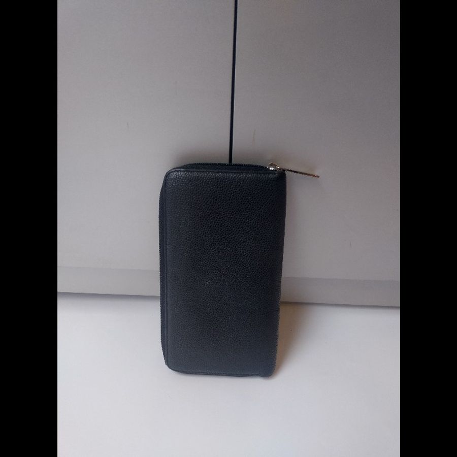 Chanel 黑荔枝皮雙C拉鍊長夾-1